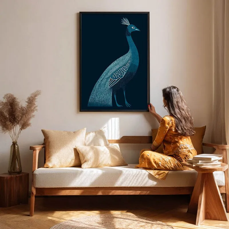 Peaceful Peacock Folk Art Canvas Wall Painting With Black Frame media 5