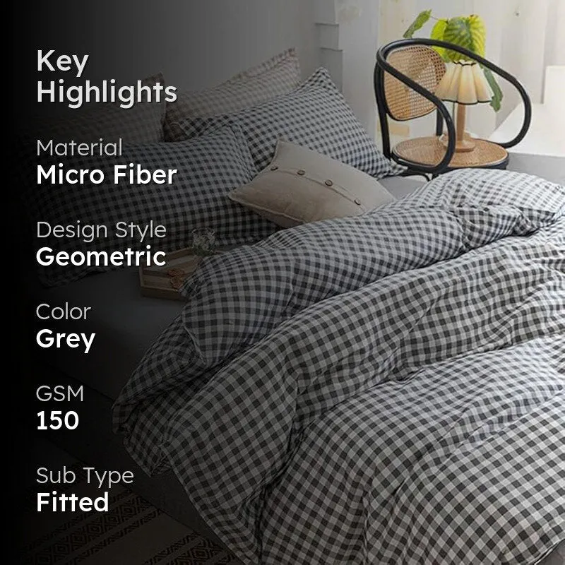 Checkered Dreams Fitted Micro Fiber Bedsheet (Grey) - 150 GSM media 2