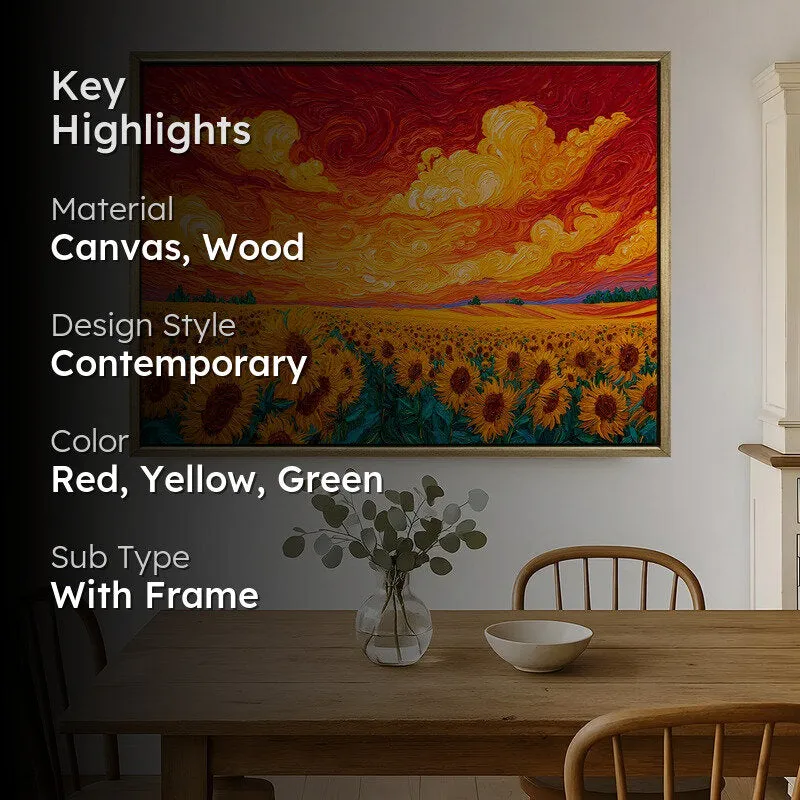 Endless Sunflowers Canvas Wall Painting With Frame media 2