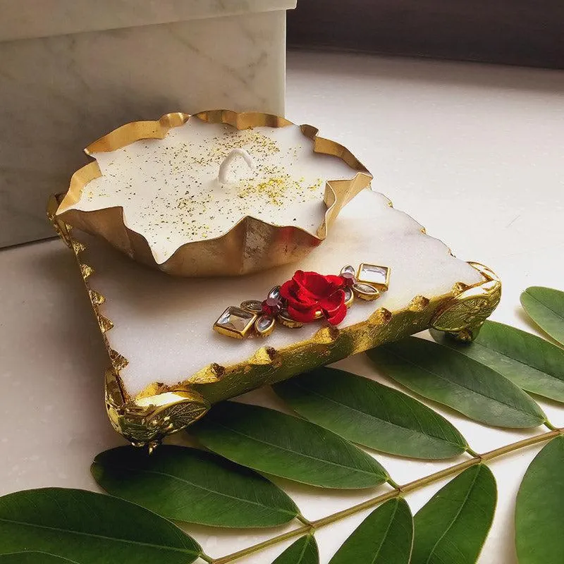 Harshita Handcarved Phool candle With Brass Bowl media 3