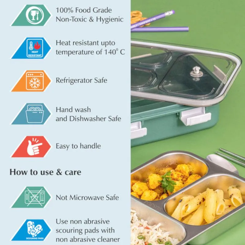 Vivi Kids Lunch Box with Compartments (Green) - 750 ML media 3
