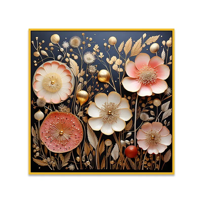 Blooms Of Night Canvas Wall Painting With Frame - Gold media 5