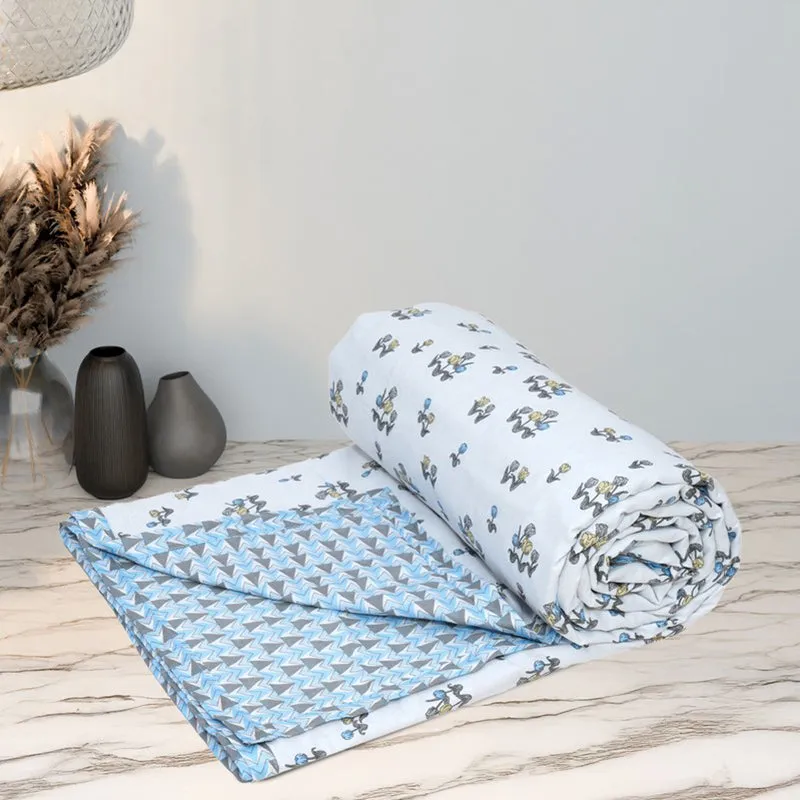 Mini Petals Reversible Cotton Dohar (Blue,White) - 120 GSM media 4