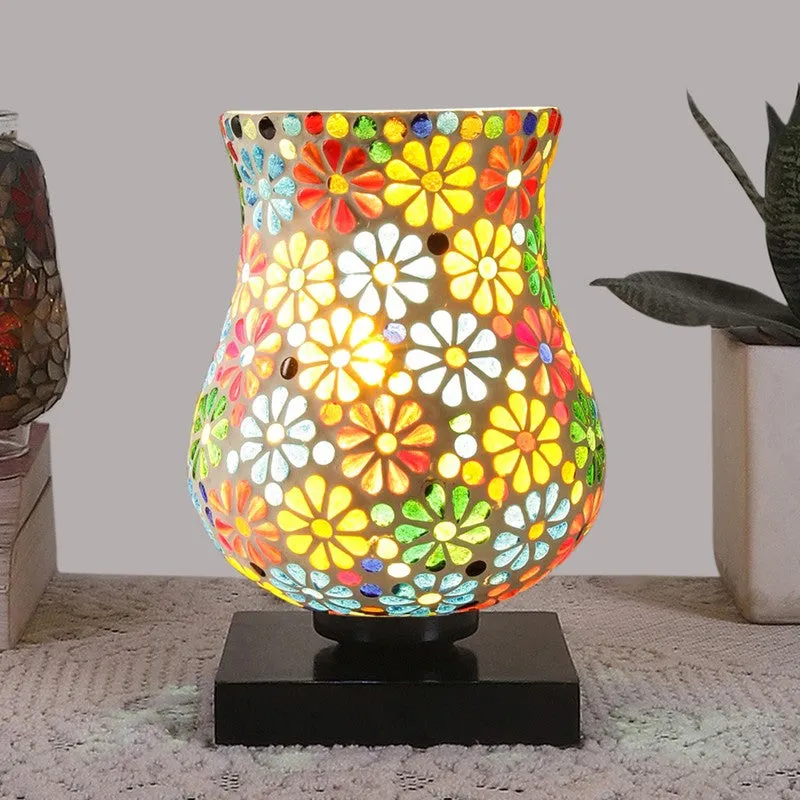 Glowcraft Mosaic Glass Table Lamp With Wooden Base - Multicolor media 3