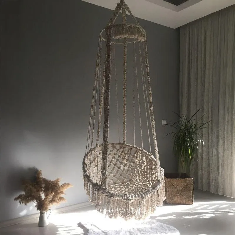 Handcrafted Macrame Hanging Swing Chair - Off White media 3