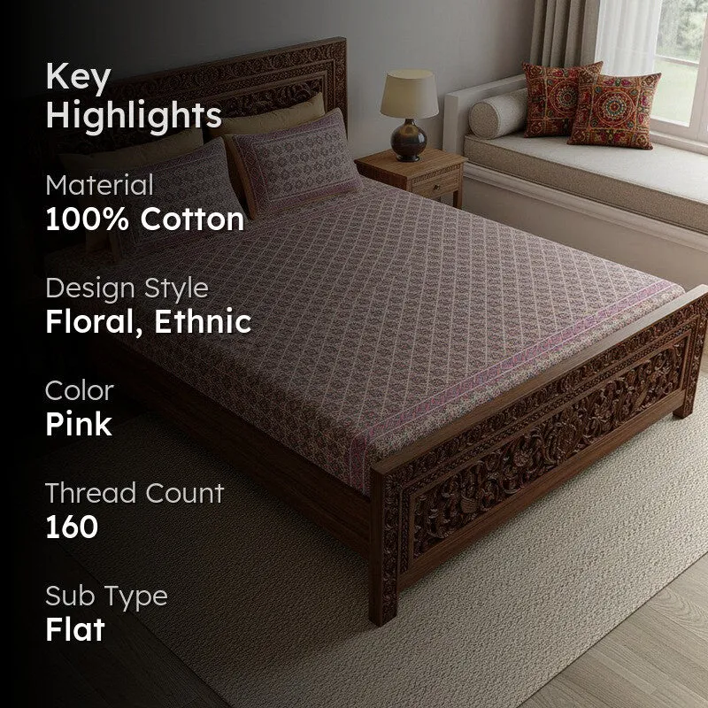 Aavni Cotton Bedsheet (Peach, Pink) - 180 TC media 2