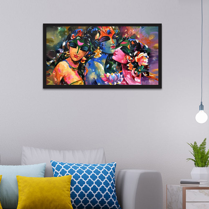Vibrant Radha Krishna Gopis Canvas Wall Painting media 3