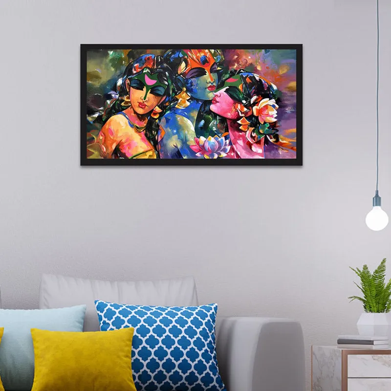 Vibrant Radha Krishna Gopis Canvas Wall Painting media 3