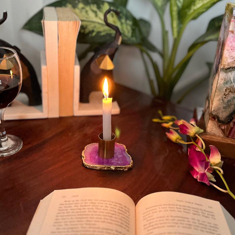 Niema Handcrafted Agate Candle Holder - Pink