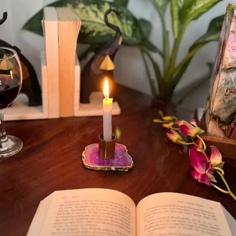 Niema Handcrafted Agate Candle Holder - Pink media 1
