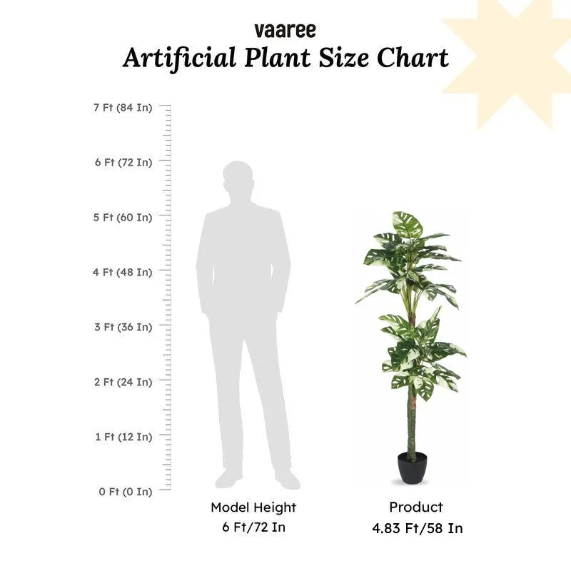 Faux Lush Variegated Monstera Plant With Black Plastic Pot - 4.8 Feet media 6