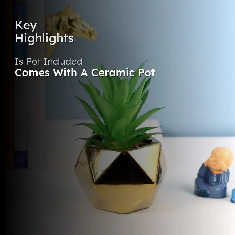 Faux Aloe Vera In Gold Ceramic Pot - 16.5 cms media 2