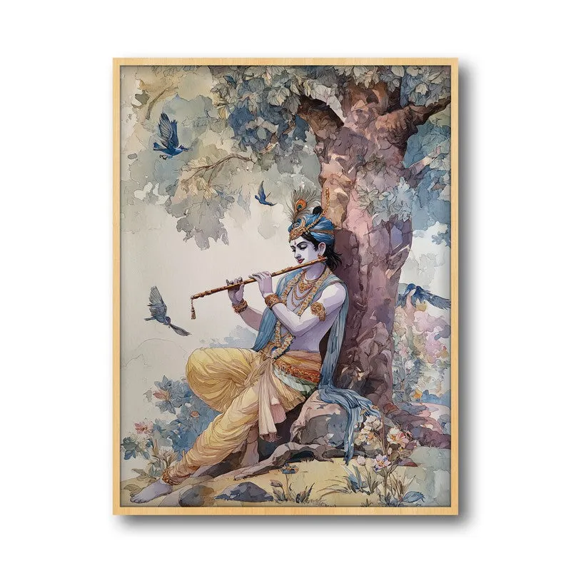 Vrindavan Bihari Lord Krishna Blissful Archival Paper Wall Art - Natural Brown Frame media 5