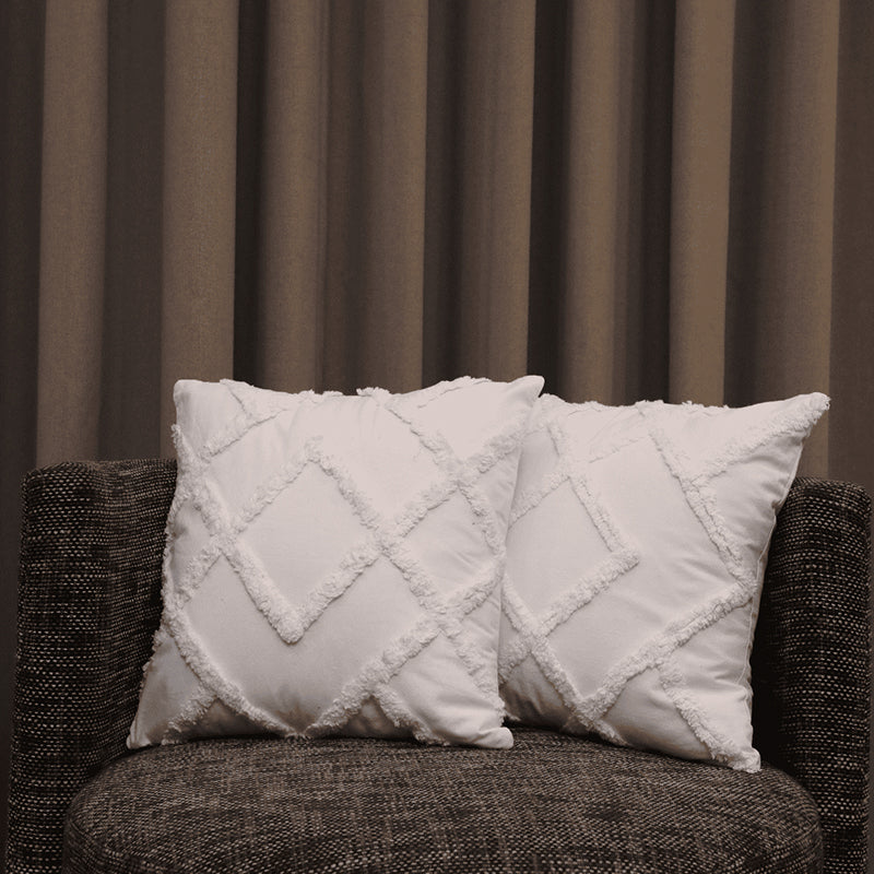 Marshmallow Matrix Tufted Cushion Cover (White) - Set Of Two