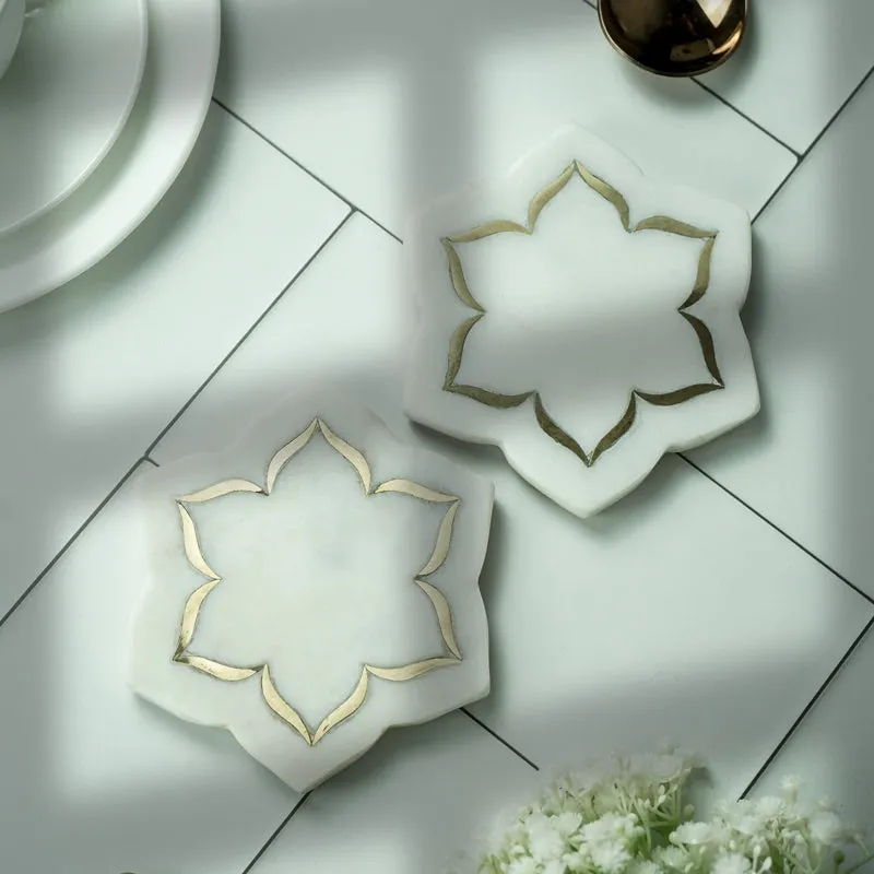 FleurCraft Marble Coaster With Brass Inlay - Set Of Two media 4