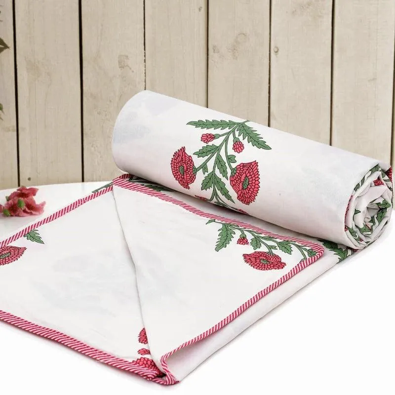 Tapas Floral Reversible Cotton Dohar (White & Pink) - 180 GSM media 3