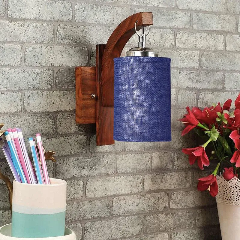 Forma Cylindrical Fabric & Wooden Wall Lamp - Blue media 3