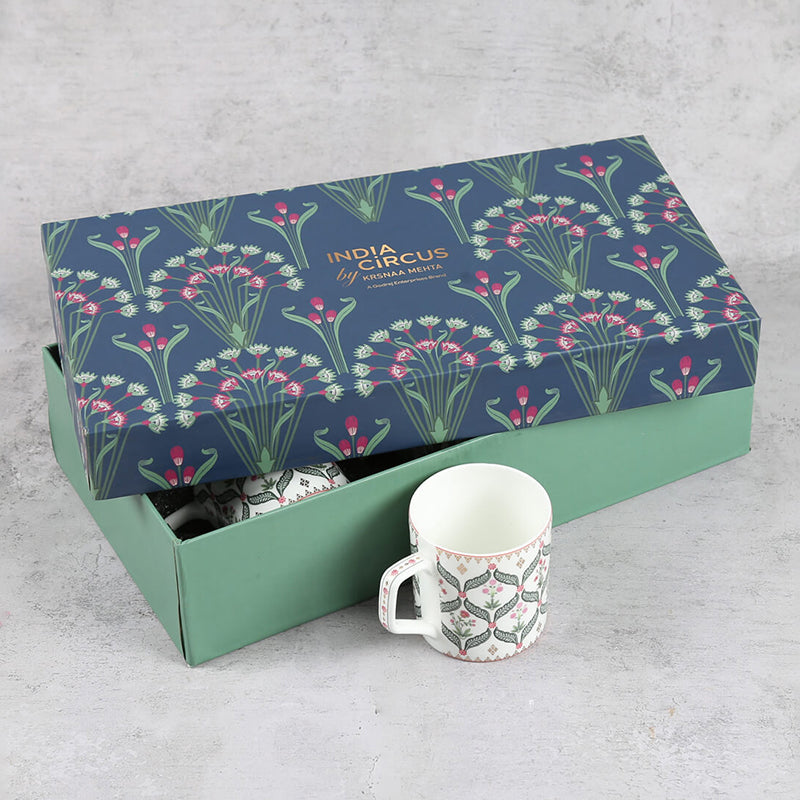 India Bone China Tea Cup (220 mL Each)/Green,Ivory)-  Set of Six media 3