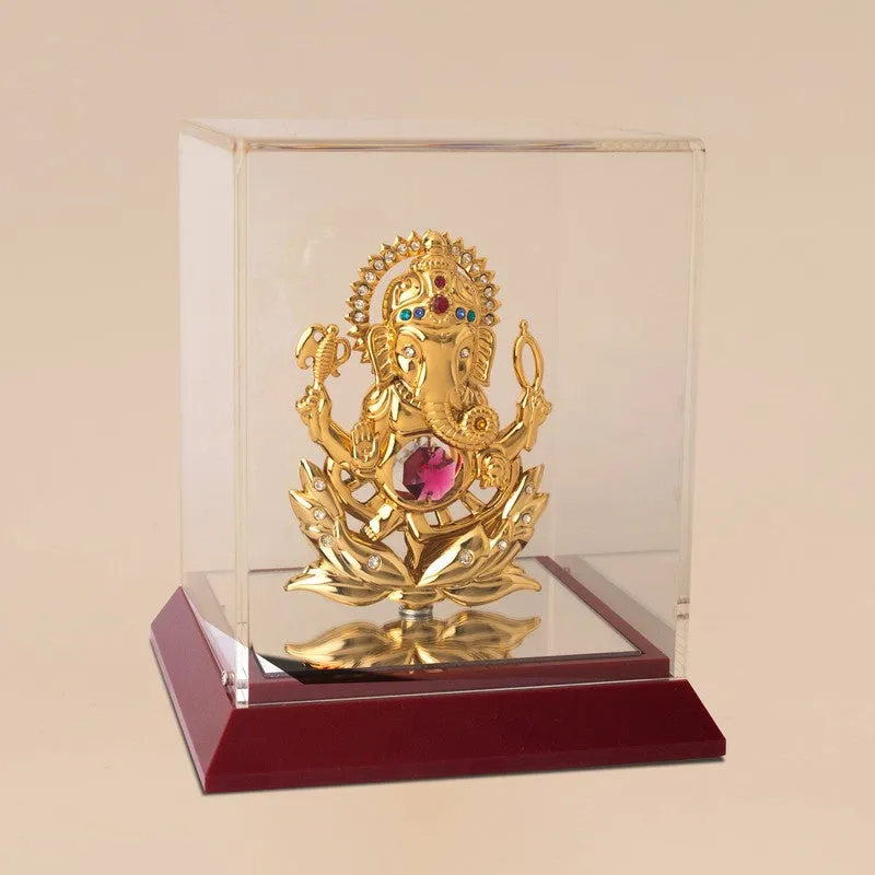 Golden Ganesha 24K Gold Plated Mild Steel Showpiece (Pink) media 3