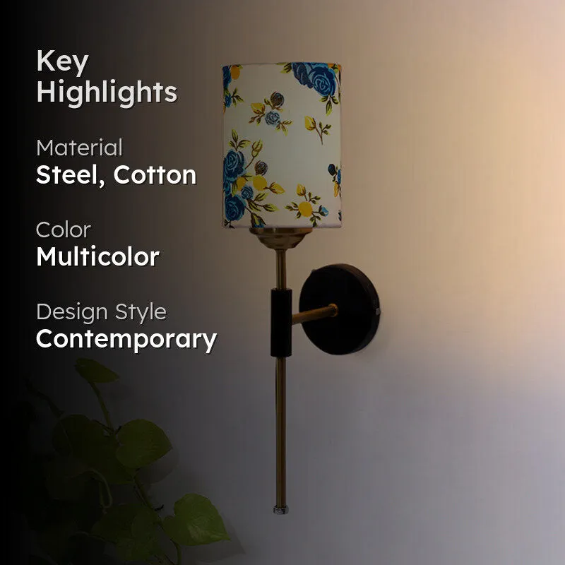 Beryll Printed Cylindrical Steel & Cotton Wall Lamp - Blue media 2