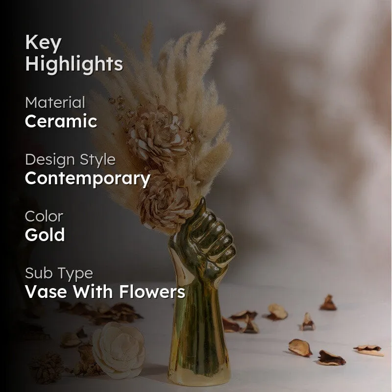 Hand of Bloom Vase with Flowers - Gold media 2