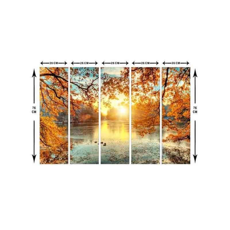 Lakeside Autumn Sunrise Canvas Wall Art - Five Piece Set media 8