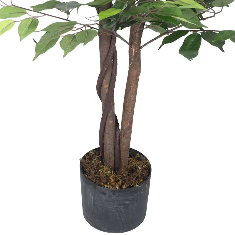 Faux Lush Topiary Ficus Plant With Black Plastic Pot - 6 Feet media 4
