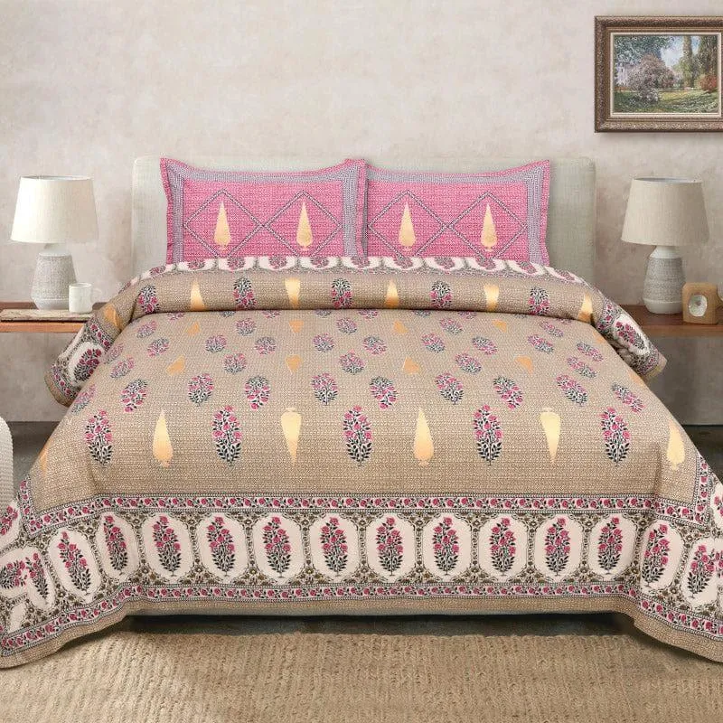 Ethnic Chitransh Cotton Bedsheet (Ochre) - 260 TC media 1