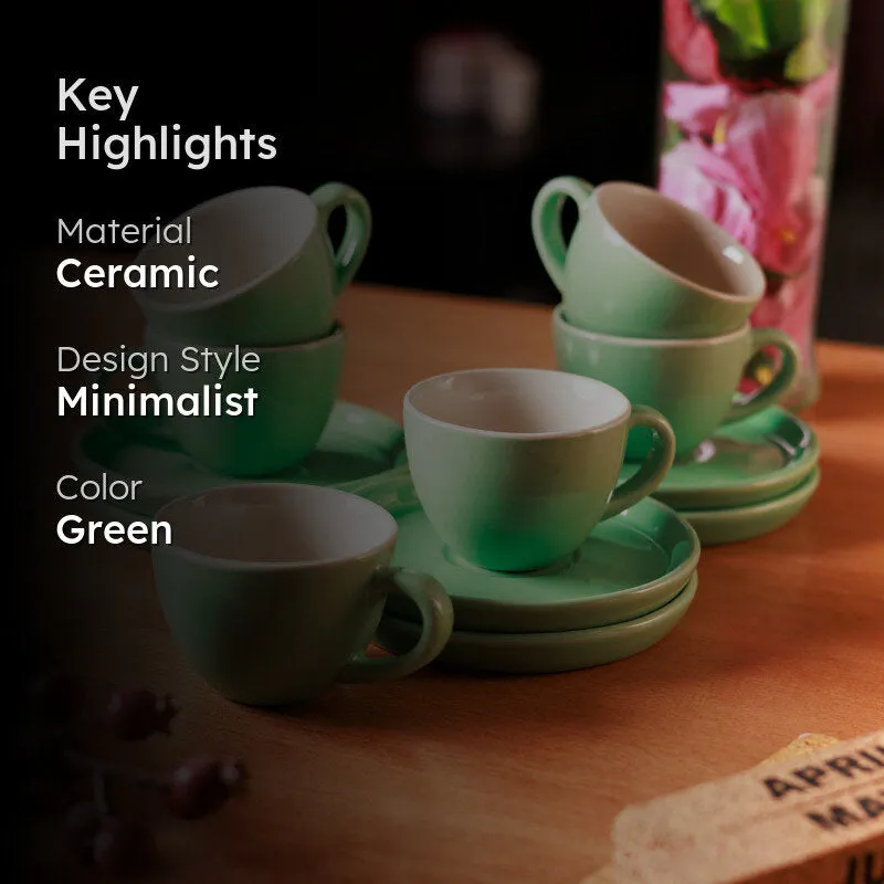 Blush & Brew Cup & Saucer (Mint/100 mL Each) - Set of Six media 2