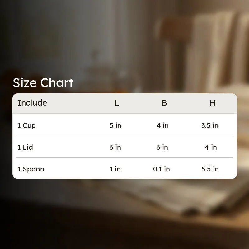 Size chart image for cup, lid and spoon set