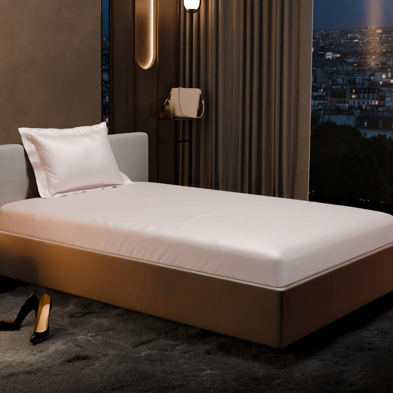 Purelle Satin Fitted Bedsheets (Light Pink) - 150 GSM