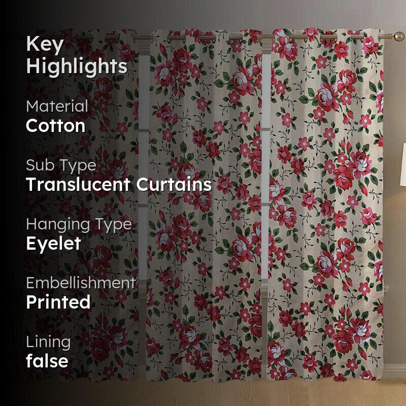 Rose Dawn Cotton Curtain - Set Of Three media 2