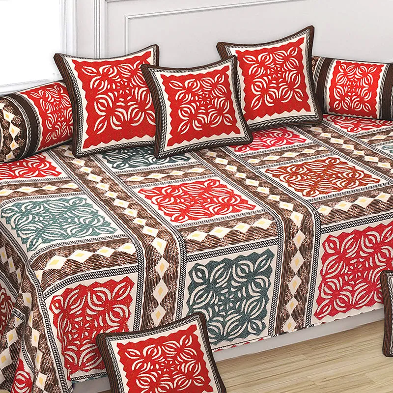 Ayatana Ethnic Cotton Diwan Set (Red) - Eight Piece Set media 3