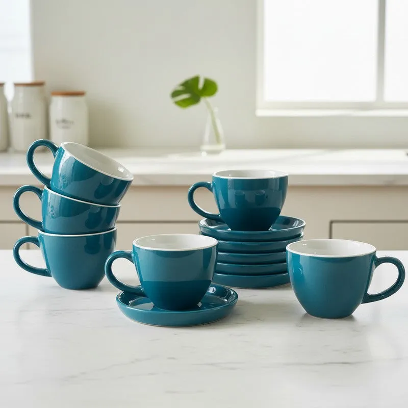 Ceramic Cup & Saucer (Deep Green/180 mL Each) - Set of Six media 3