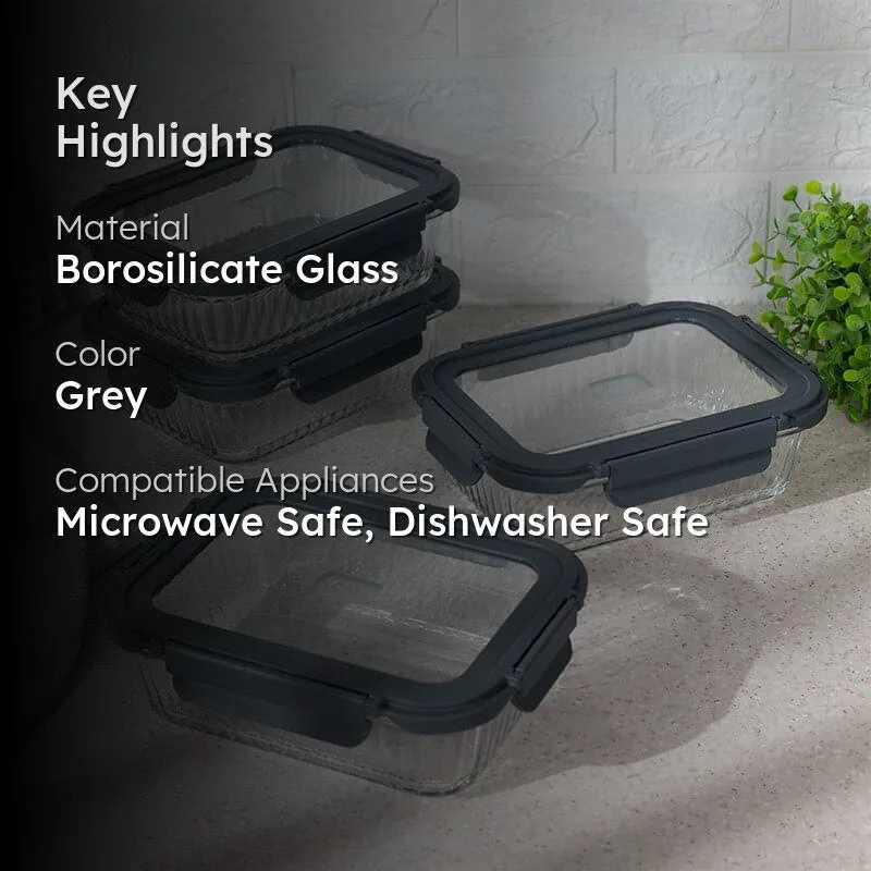 Grey Triva Glass Lunch Box (1040 ML) - Set Of Four media 2