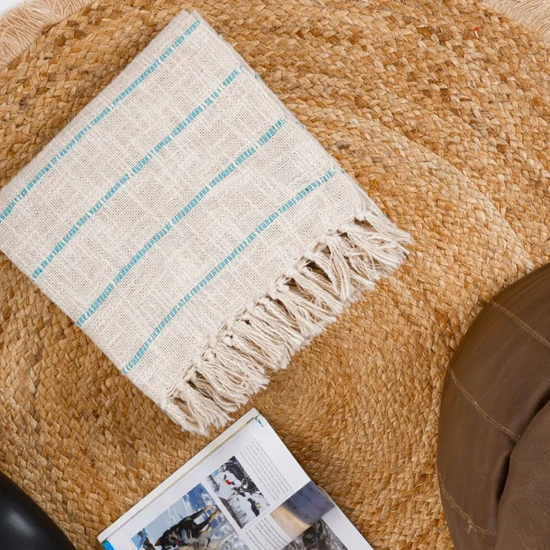 Vanilla Stitch Striped Throw - Off White & Blue media 6