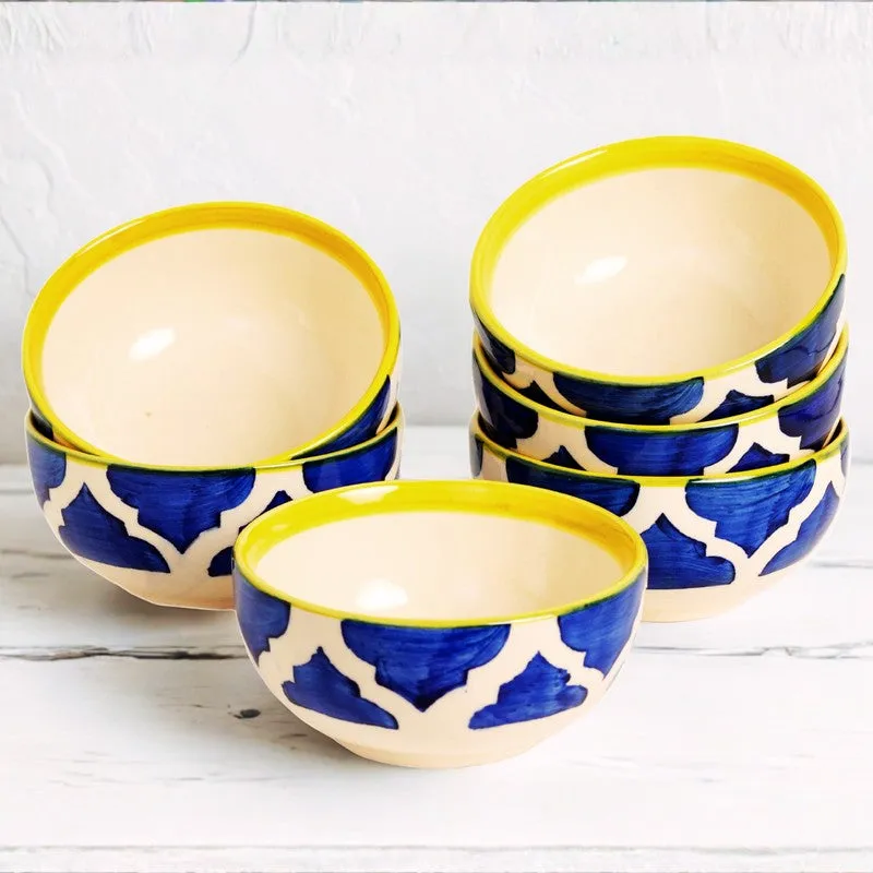 Snackify ServeEase Ceramic Snack Bowls (Blue,Yellow, 200 mL Each) - Set Of Six media 3