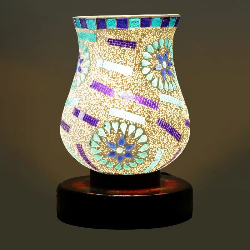 Skylyn Mosaic Glass Table Lamp With Wooden Base - Multicolor media 6