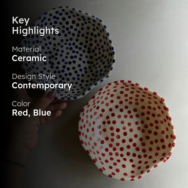 Mosha Polka Blue & Red Serving Bowl (500 ML) - Set of Two media 2