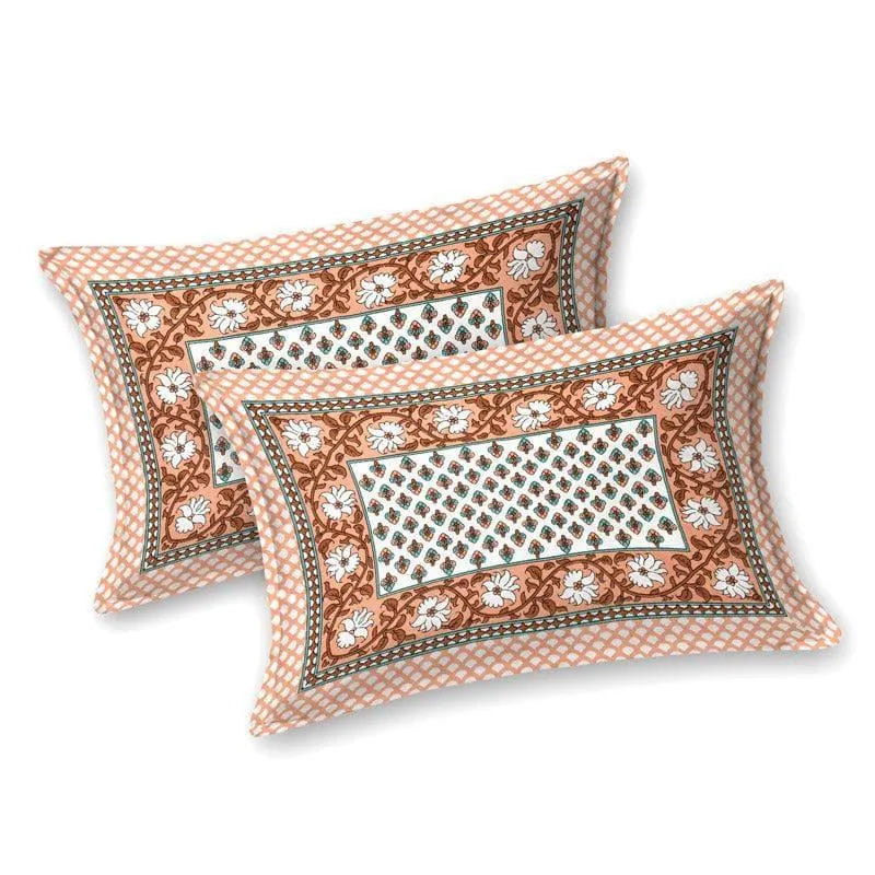 Prerna Ethnic Printed Cotton Bedsheet (Orange) - 140 TC media 6