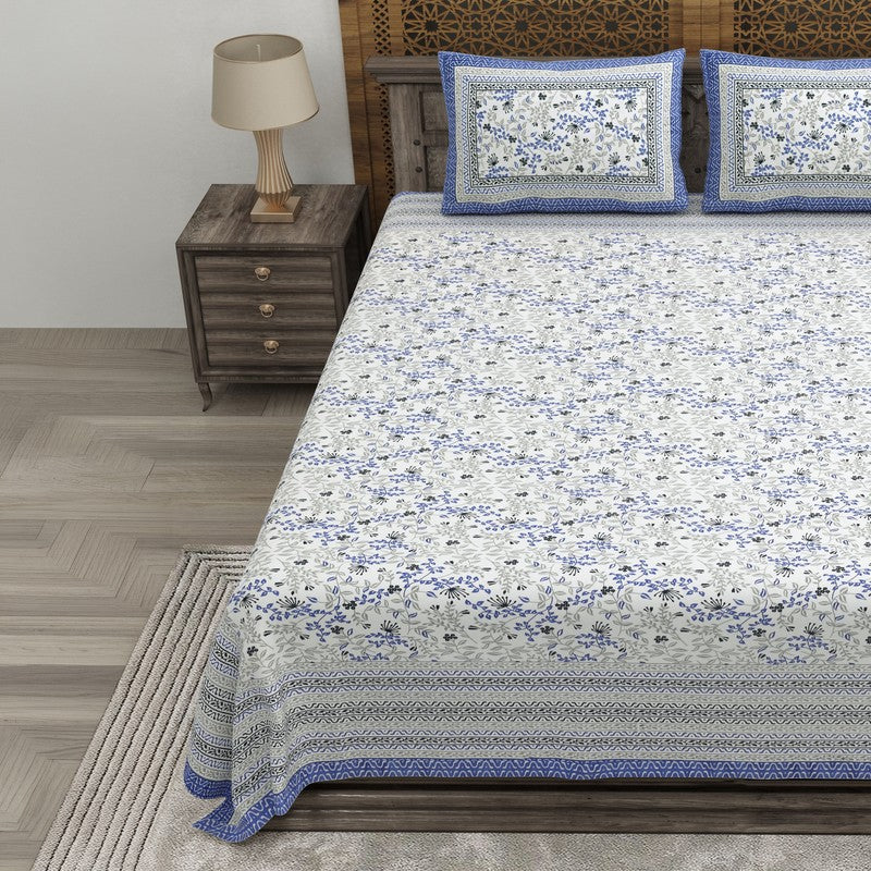 Aurava Cotton Bedsheet (Blue,Grey) - 240 TC media 3
