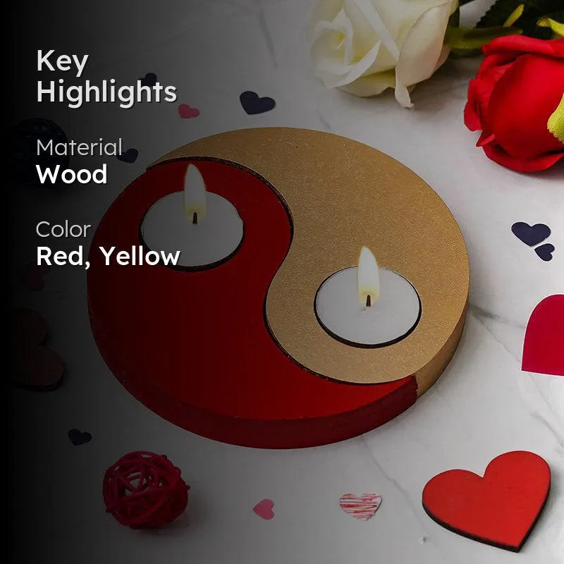 Red Yin Yang Wood Tea Light Holder media 2