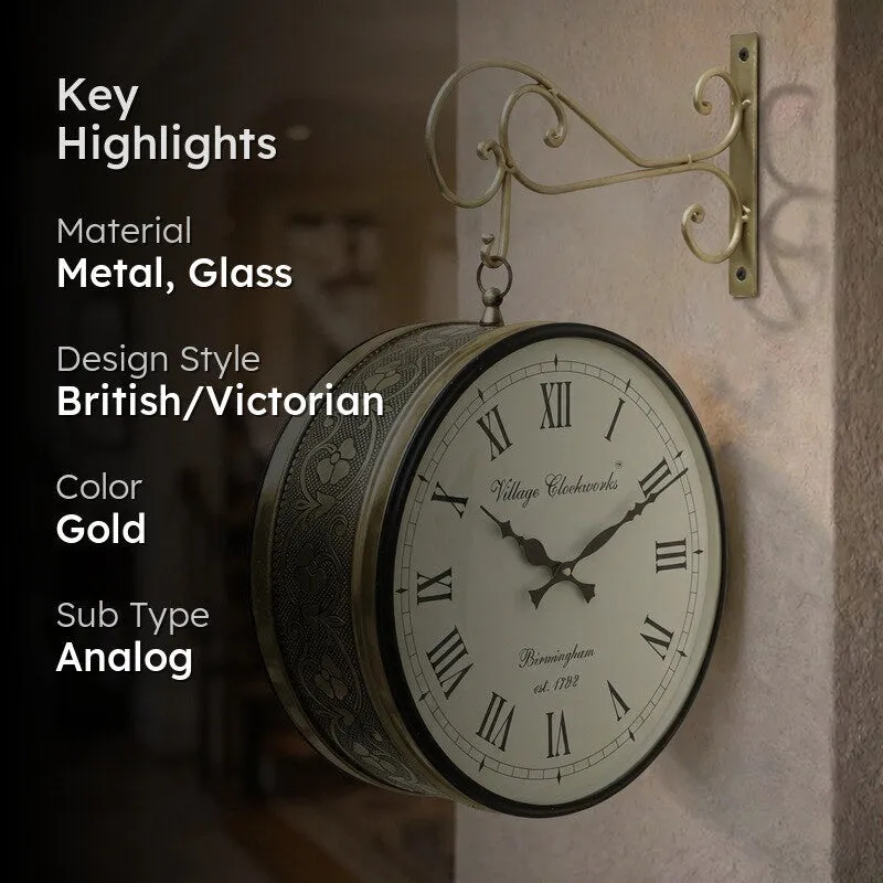 Railway Regency Double - Sided Vintage Wall Clock - Gold media 2