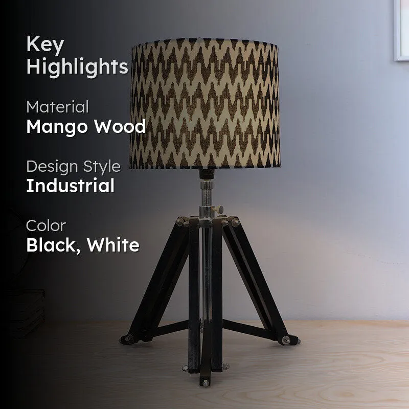 Chevronic Printed Tripod Mango Wood Table Lamp - Black,White media 2