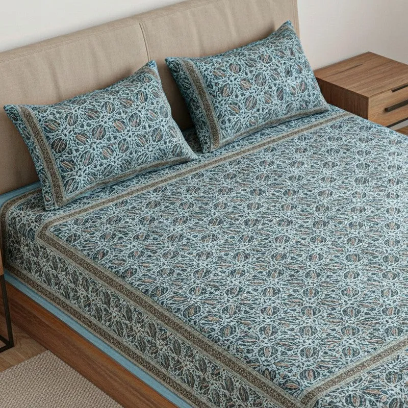 Sadhana Cotton Bedsheet (Blue, Grey) - 180 TC media 3