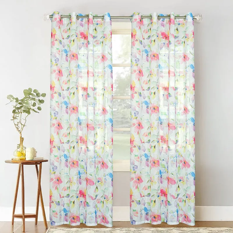Serline Linen Texture Sheer Curtain - Set Of Two media 1