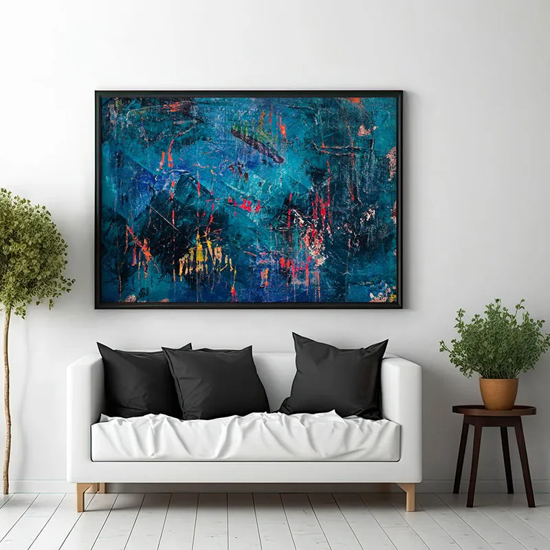 Electric-Blue Abstract Canvas Painting - Black Frame media 1