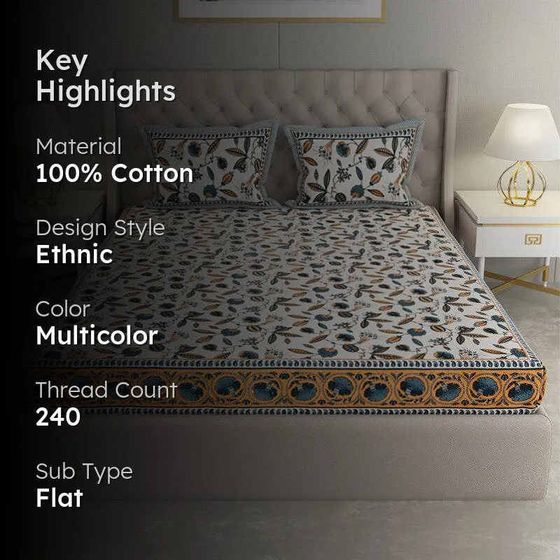Suvarna Printed Cotton Bedsheet (Yellow) - 240 TC media 2