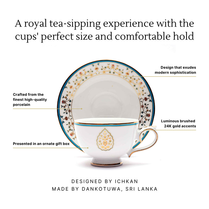 Gilded Mavi 24k Gold Brushed Porcelain Tea Cup & Saucer (300 mL) - Set of Six media 8