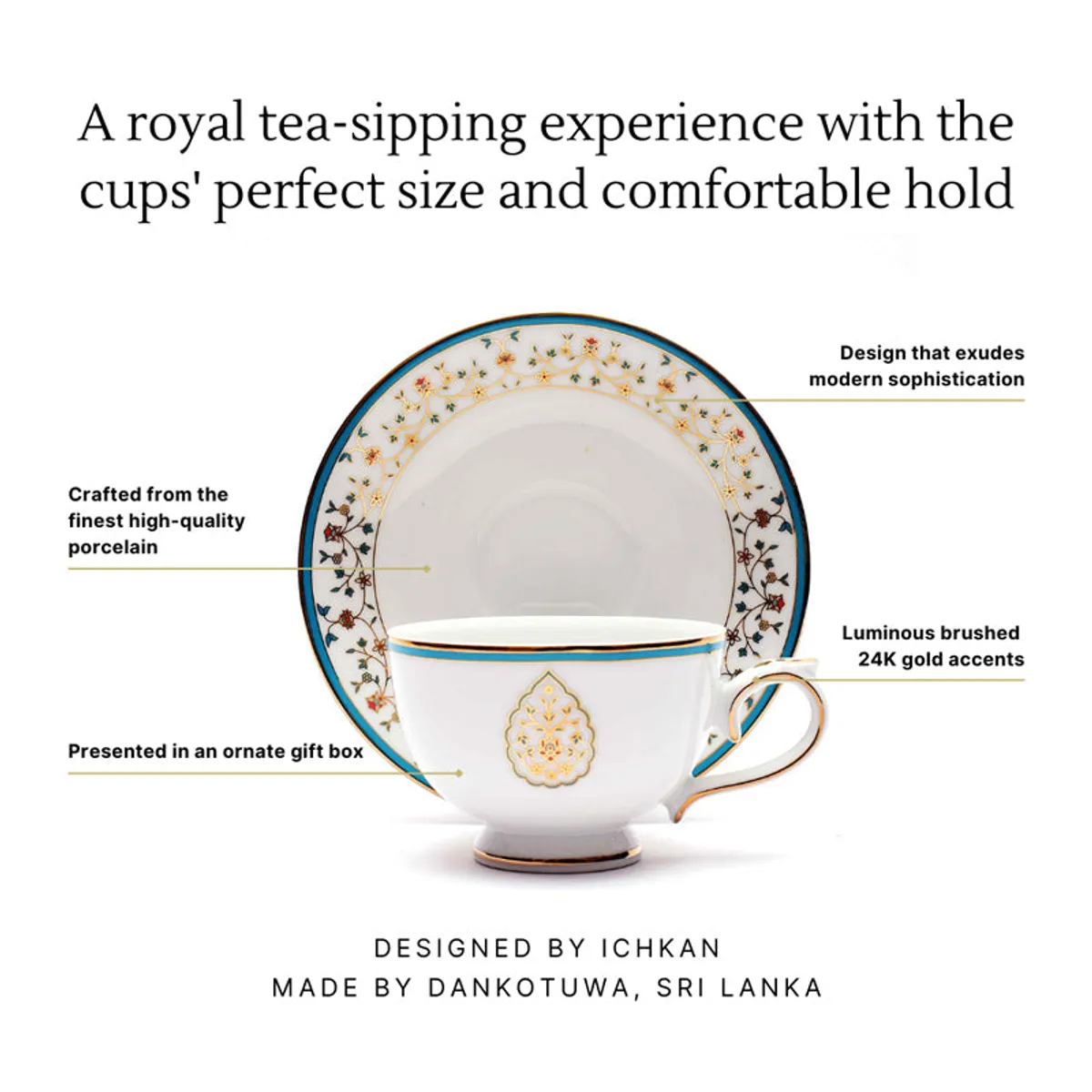 Porcelain tea cup and saucer gift presentation with floral packaging
